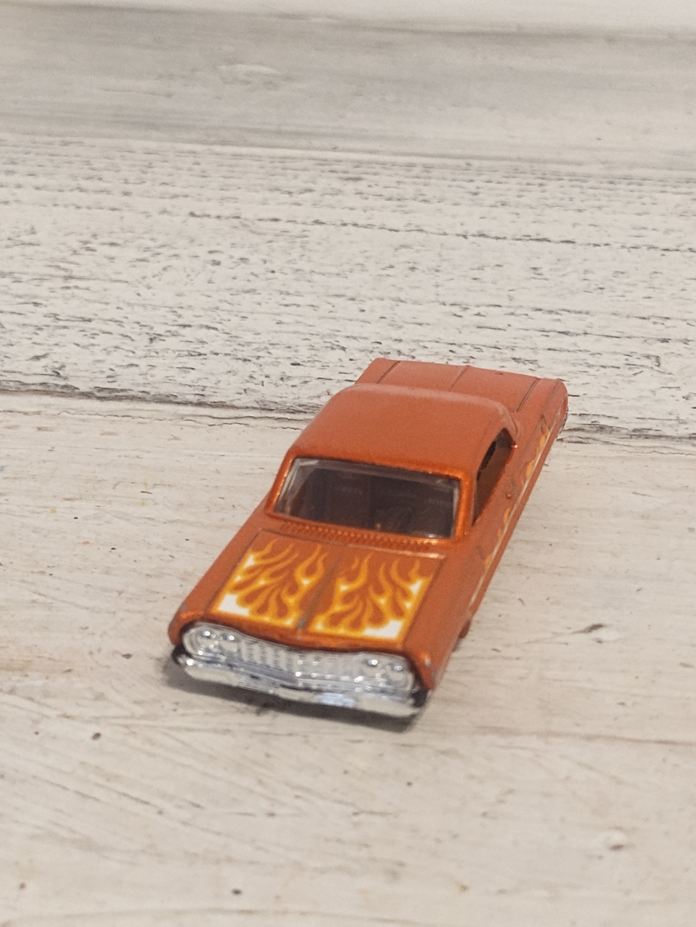 Orange Flame Toy Car - Retro Die-Cast Vehicle